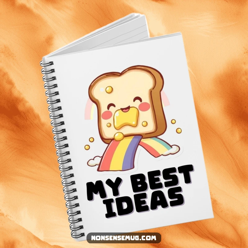 Funny smiling toast, on a rainbow path, featured on a notebook cover, a sweet funny gift.
