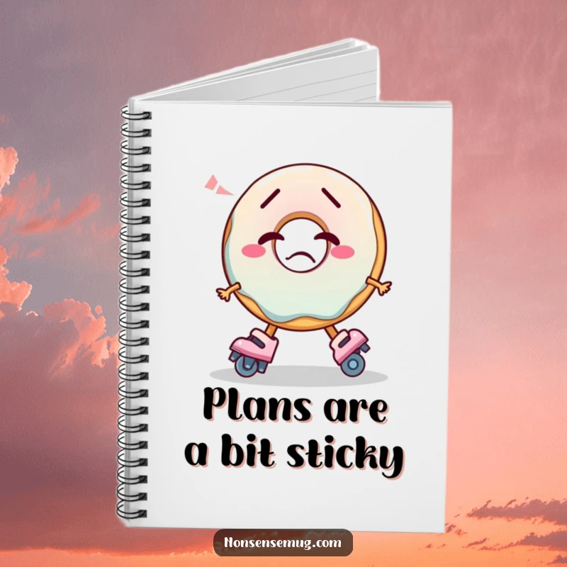 Funny Notebook with a confused donut hilariously trying to skate, perfect for journaling and note-taking.