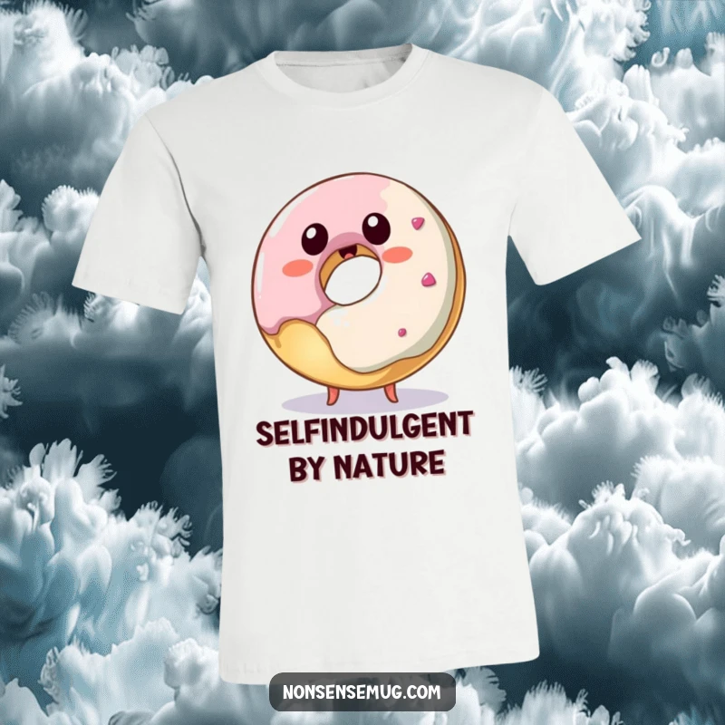 Funny donut t-shirt, a playful donut caught red-handed trying to eat itself, perfect for quirky style.
