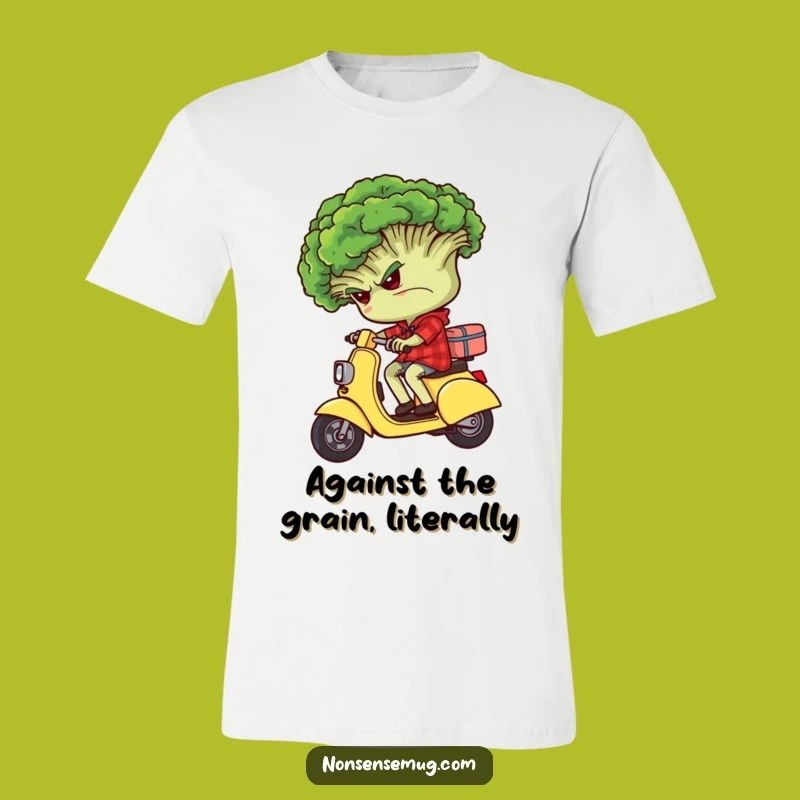 Funny Grumpy Broccoli Scooter T-Shirt - Quirky Veggie Humor Gift